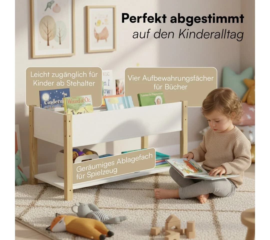 Bellabino Kinderregal Teme Weiß/Natur mit 4 Fächern und Ablage - Bild 5