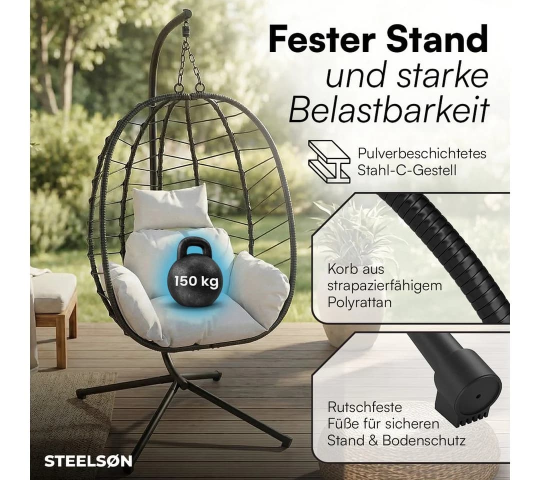STEELSØN Hängesessel Alarian höhenverstellbar faltbar Polyrattan - Bild 3