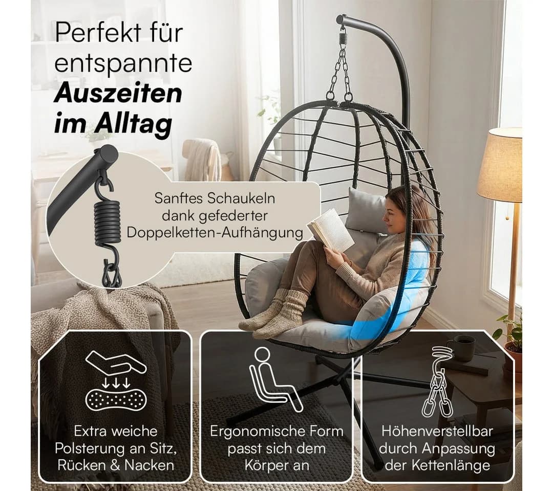 STEELSØN Hängesessel Alarian höhenverstellbar faltbar Polyrattan - Bild 5