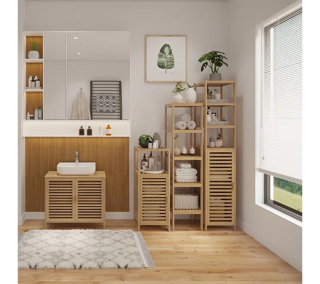 Bellamio Waschbeckenunterschrank Newa Bambus Modern Skandinavisch