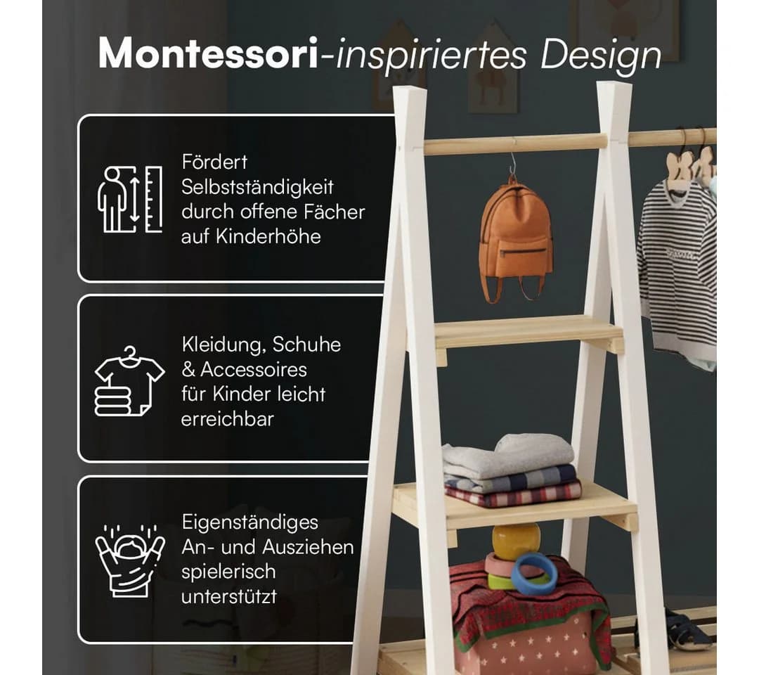 Bellabino Kleiderständer Ryck Tipi-Design Weiß Kiefer Massivholz - Bild 4