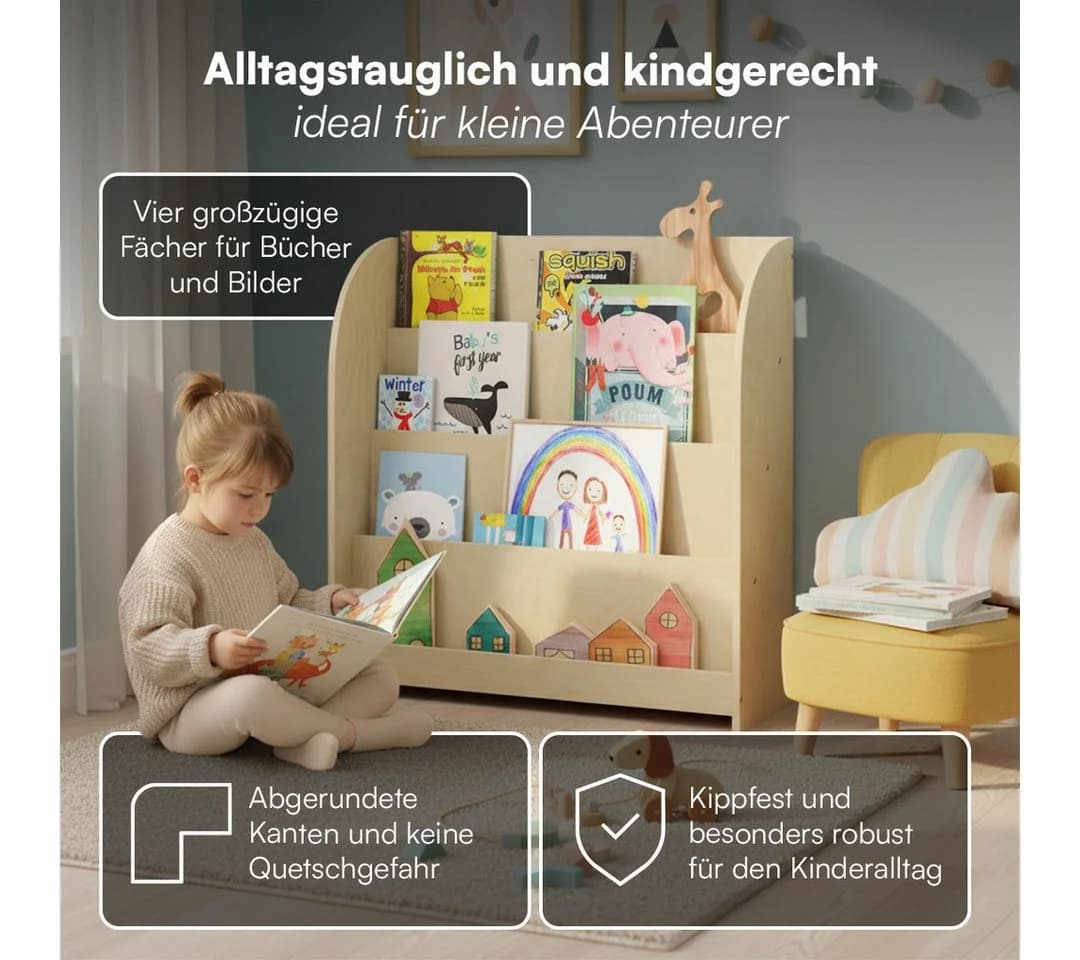 Bellabino Kinderregal Baru 4 Fächer Natur Sperrholz - Bild 3