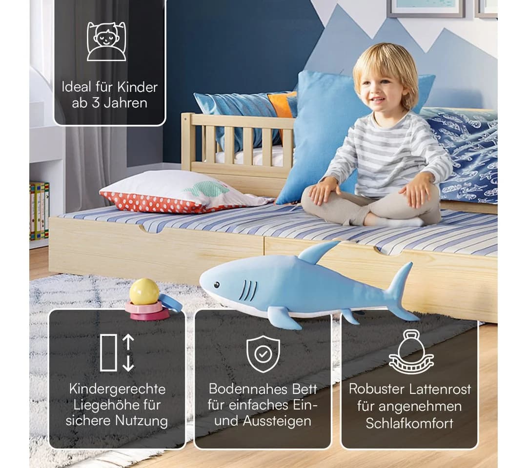 Bellabino Kinderbett Vils mit Gästebett und Rausfallschutz aus Kiefer Massivholz - Bild 3
