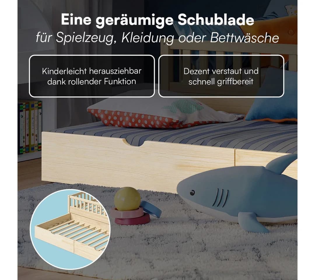 Bellabino Kinderbett Vils mit Gästebett und Rausfallschutz aus Kiefer Massivholz - Bild 4