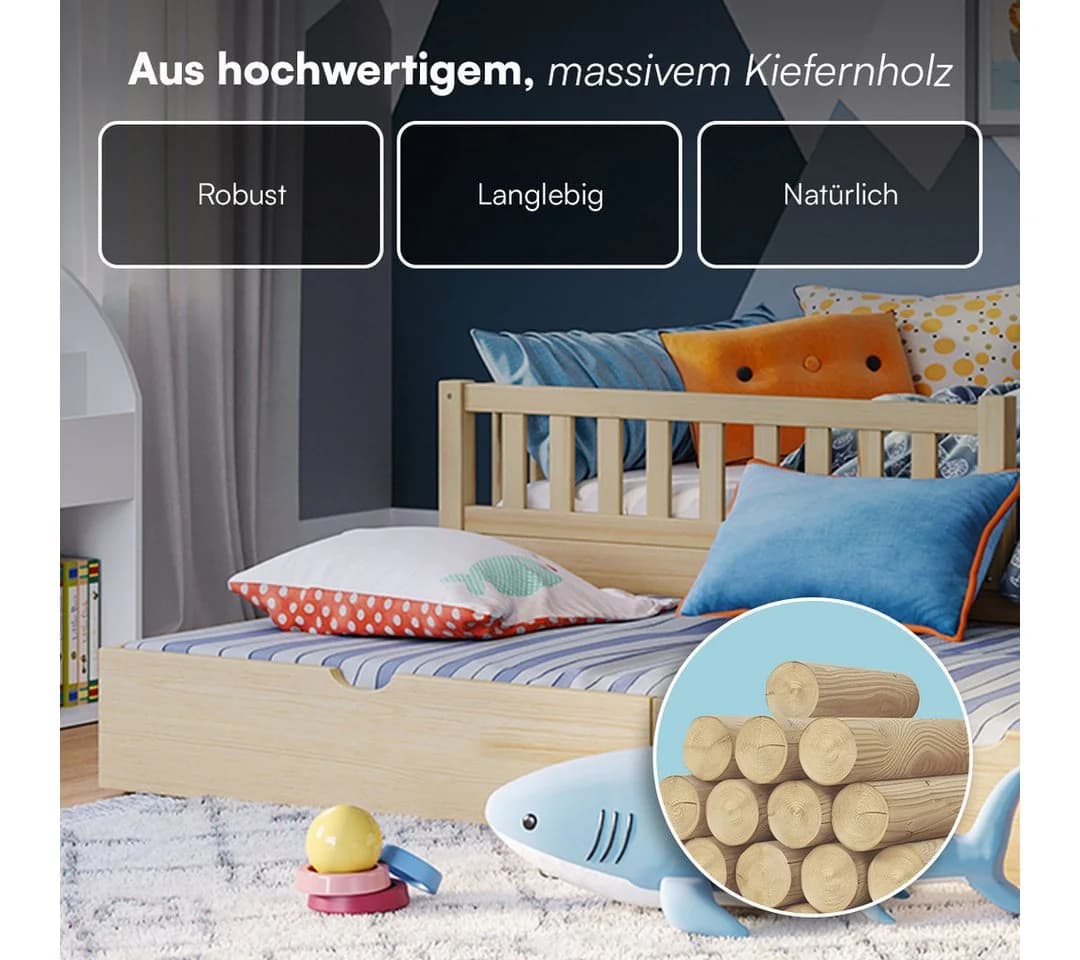 Bellabino Kinderbett Vils mit Gästebett und Rausfallschutz aus Kiefer Massivholz - Bild 5