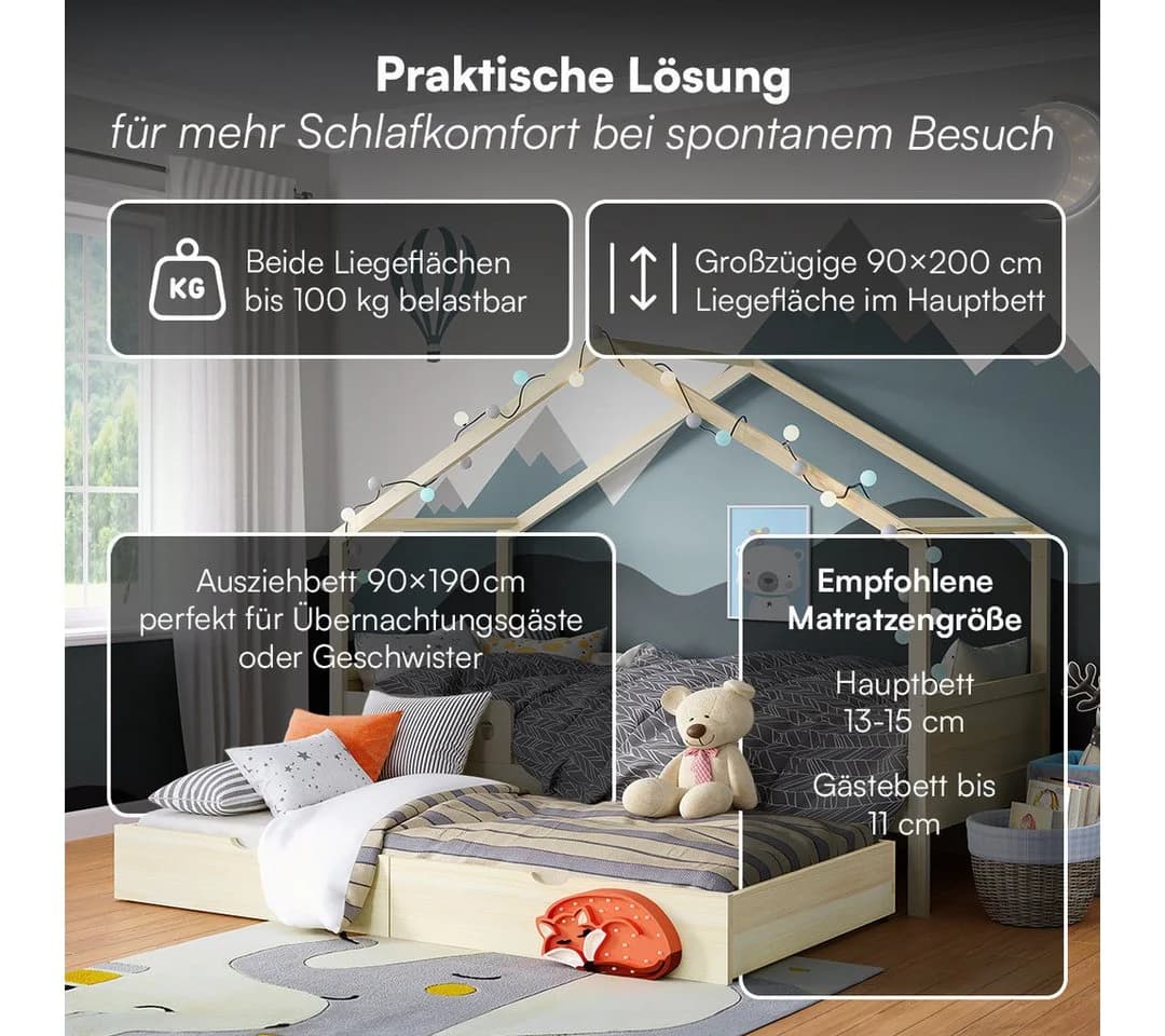 Bellabino Hausbett Bela Massivholz Kiefer mit Gästebett - Bild 4