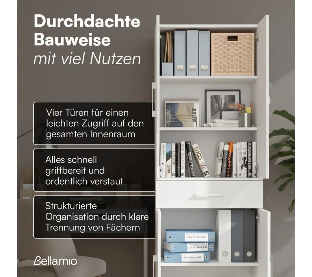 Bellamio Mehrzweckschrank Apol Weiß mit 6 Fächern & 1 Schublade - Bild 4