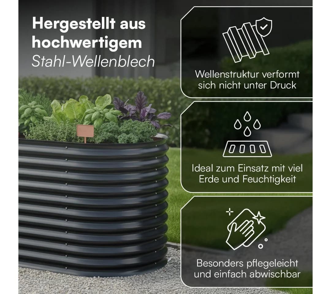 STEELSØN Hochbeet Hydra Anthrazit Verzinktes Stahl-Wellblech - Bild 5