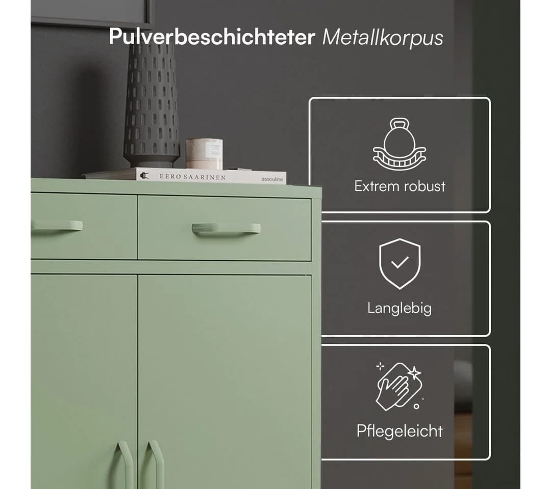 skølm Kommode Atria Metall Grün 2 Schubladen Höhenverstellbare Böden - Bild 5