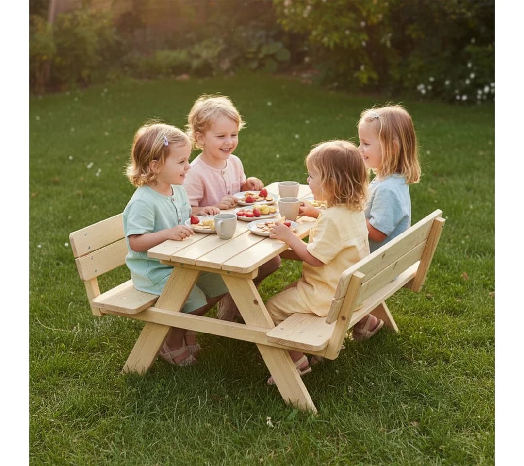 Bellabino Kindersitzgruppe Inny Outdoor-Bank aus Holz, unbehandelt
