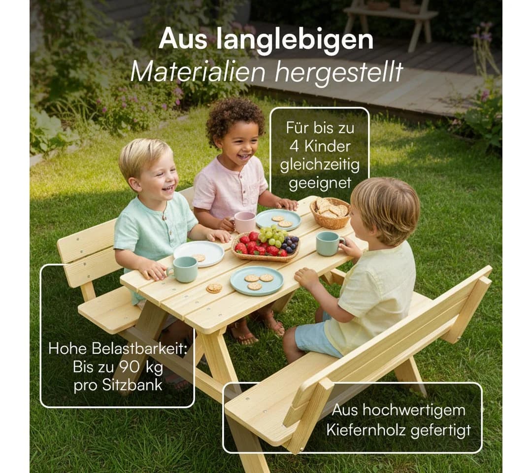 Bellabino Kindersitzgruppe Inny Outdoor-Bank aus Holz, unbehandelt - Bild 3