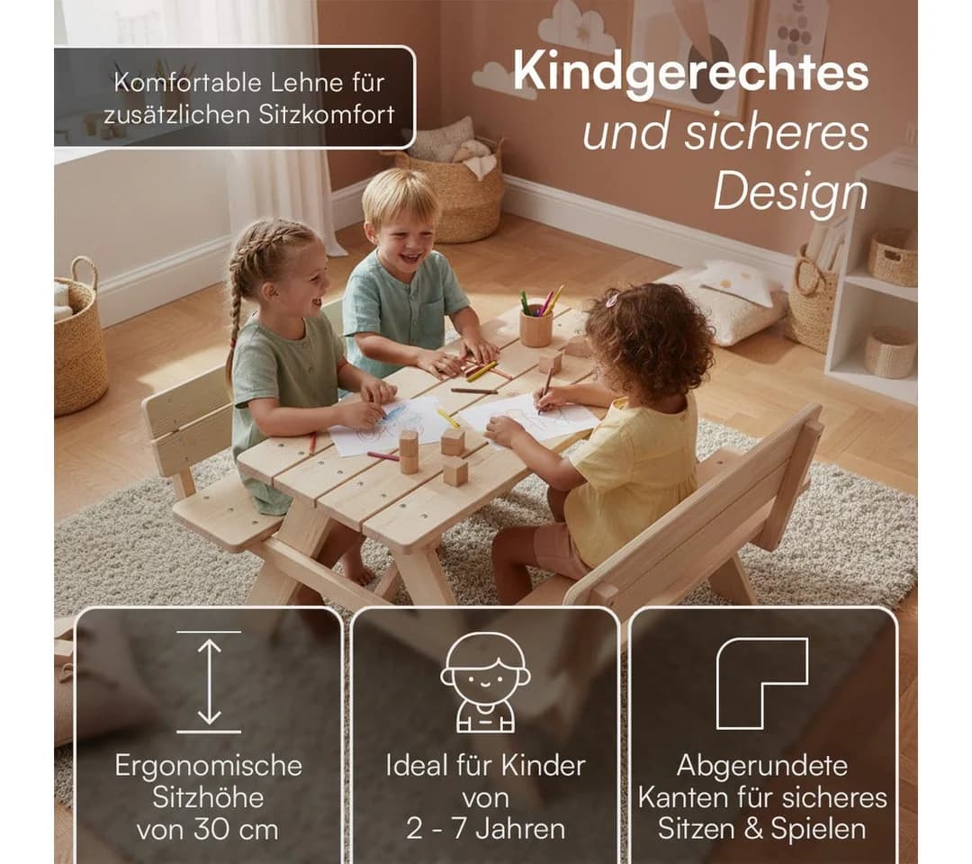 Bellabino Kindersitzgruppe Inny Outdoor-Bank aus Holz, unbehandelt - Bild 4