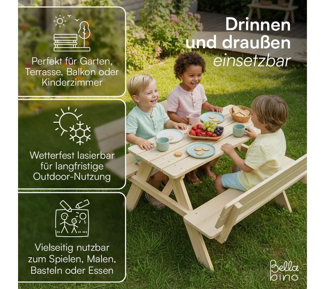 Bellabino Kindersitzgruppe Inny Outdoor-Bank aus Holz, unbehandelt - Bild 5