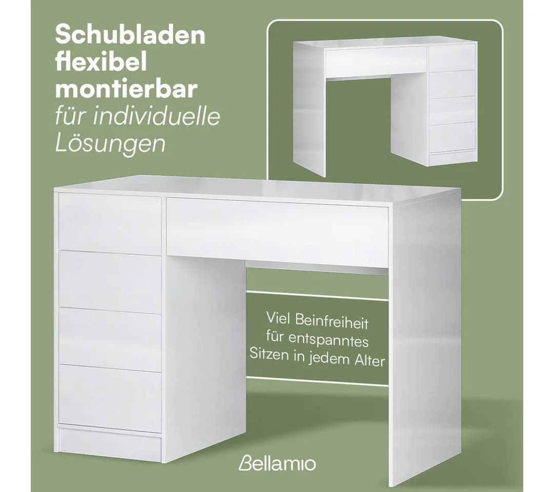 Bellamio Schreibtisch Livny Weiß 5 Schubladen Push-To-Open - Bild 4