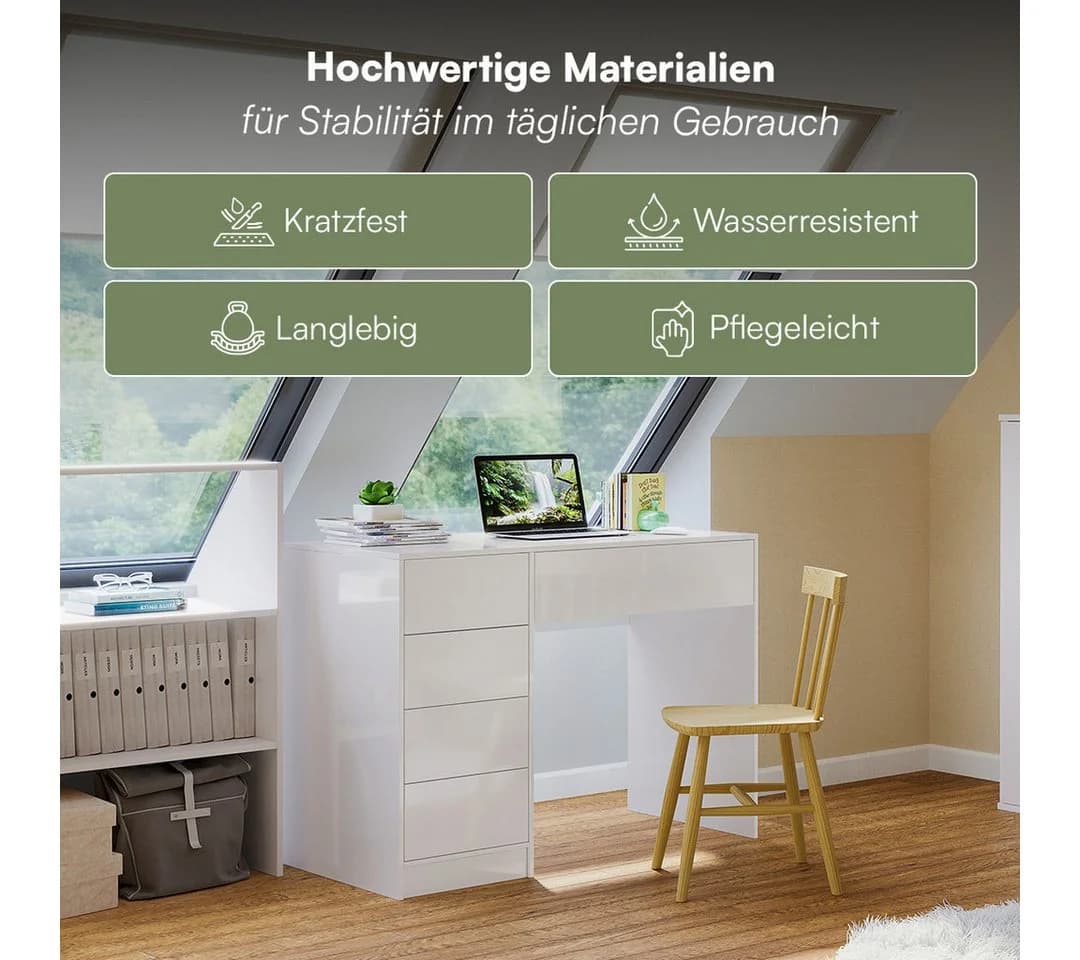 Bellamio Schreibtisch Livny Weiß 5 Schubladen Push-To-Open - Bild 5