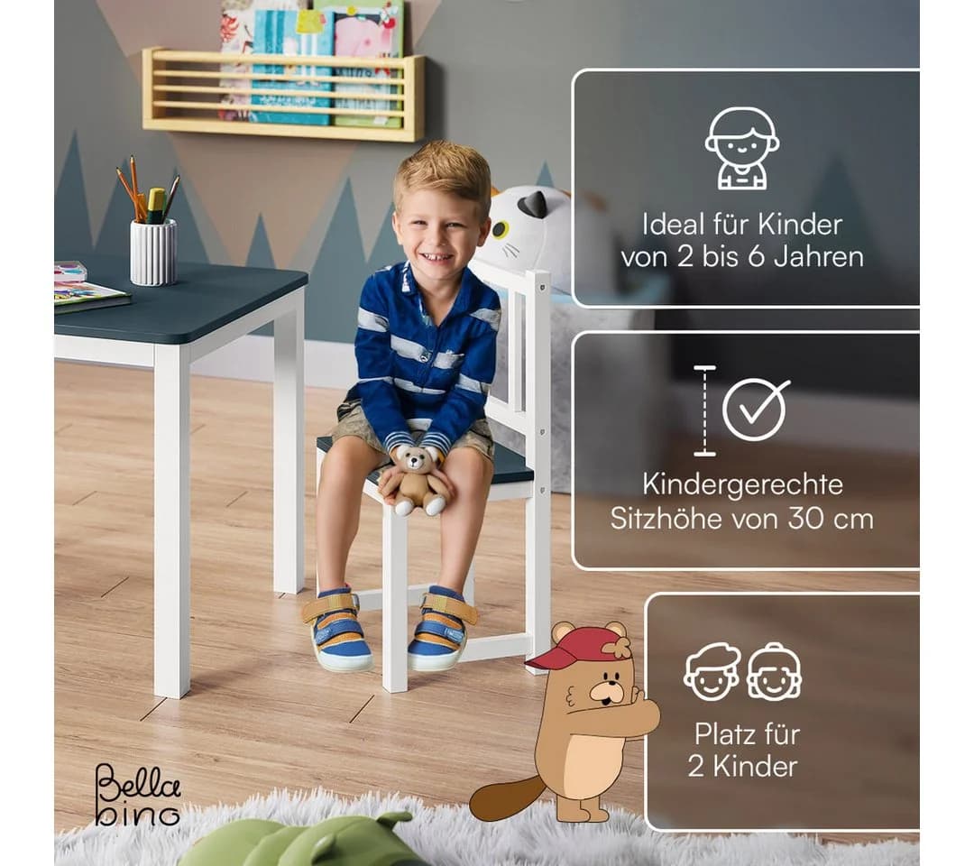 Bellabino Kindersitzgruppe Sora 3-tlg. Weiß/Anthrazit Massivholz - Bild 3