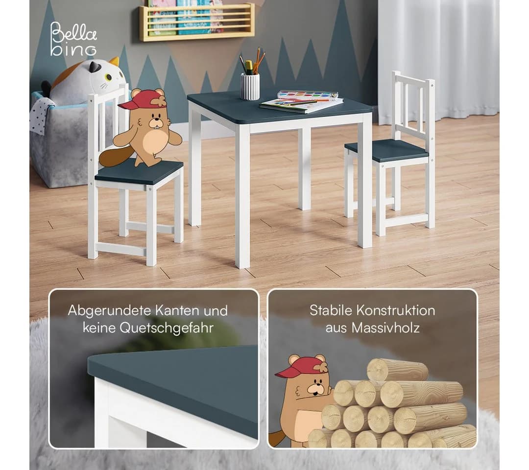 Bellabino Kindersitzgruppe Sora 3-tlg. Weiß/Anthrazit Massivholz - Bild 5