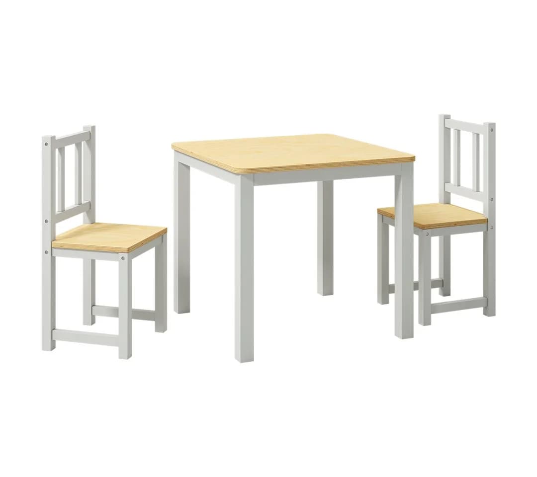 Bellabino Kindersitzgruppe Sora 2 Stühle 1 Tisch Massivholz Grau