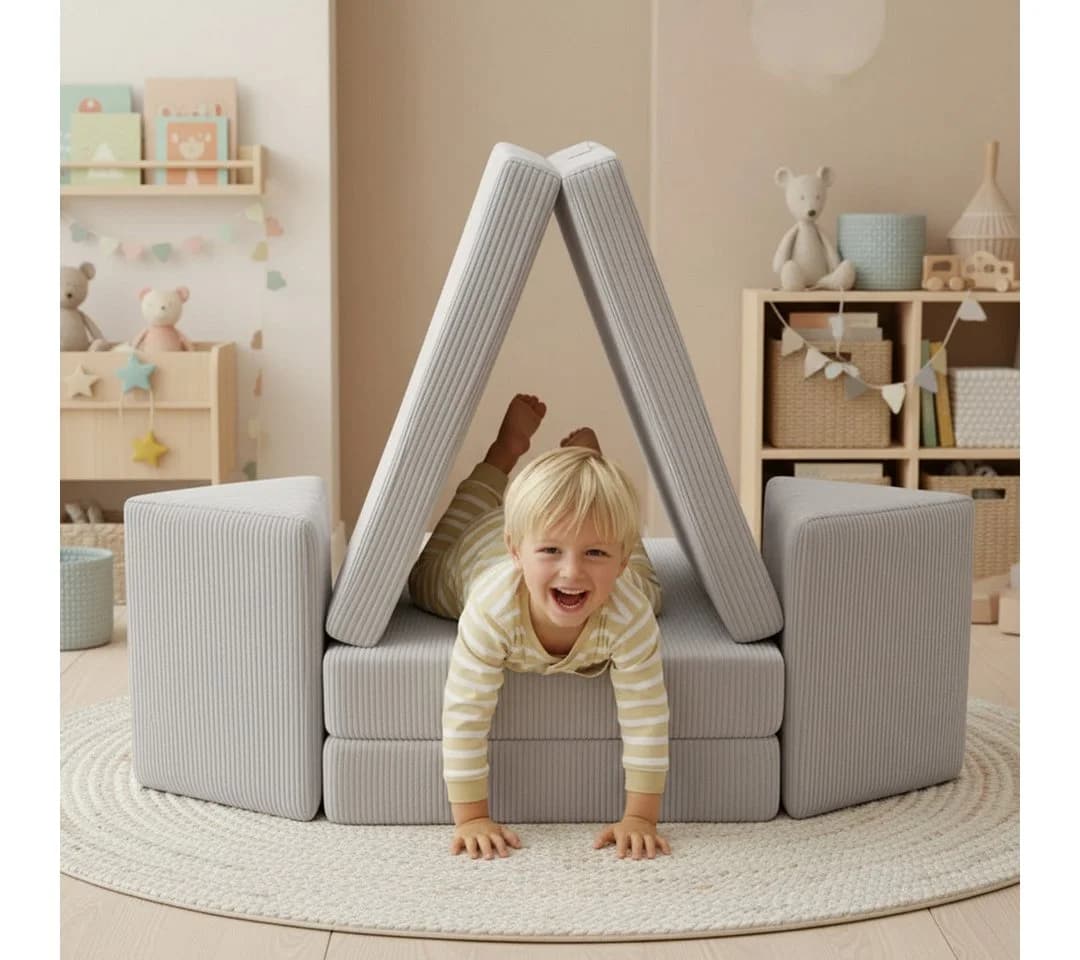 Bellabino Kindersofa Nile Grau Faltbare Spielcouch Cordbezug