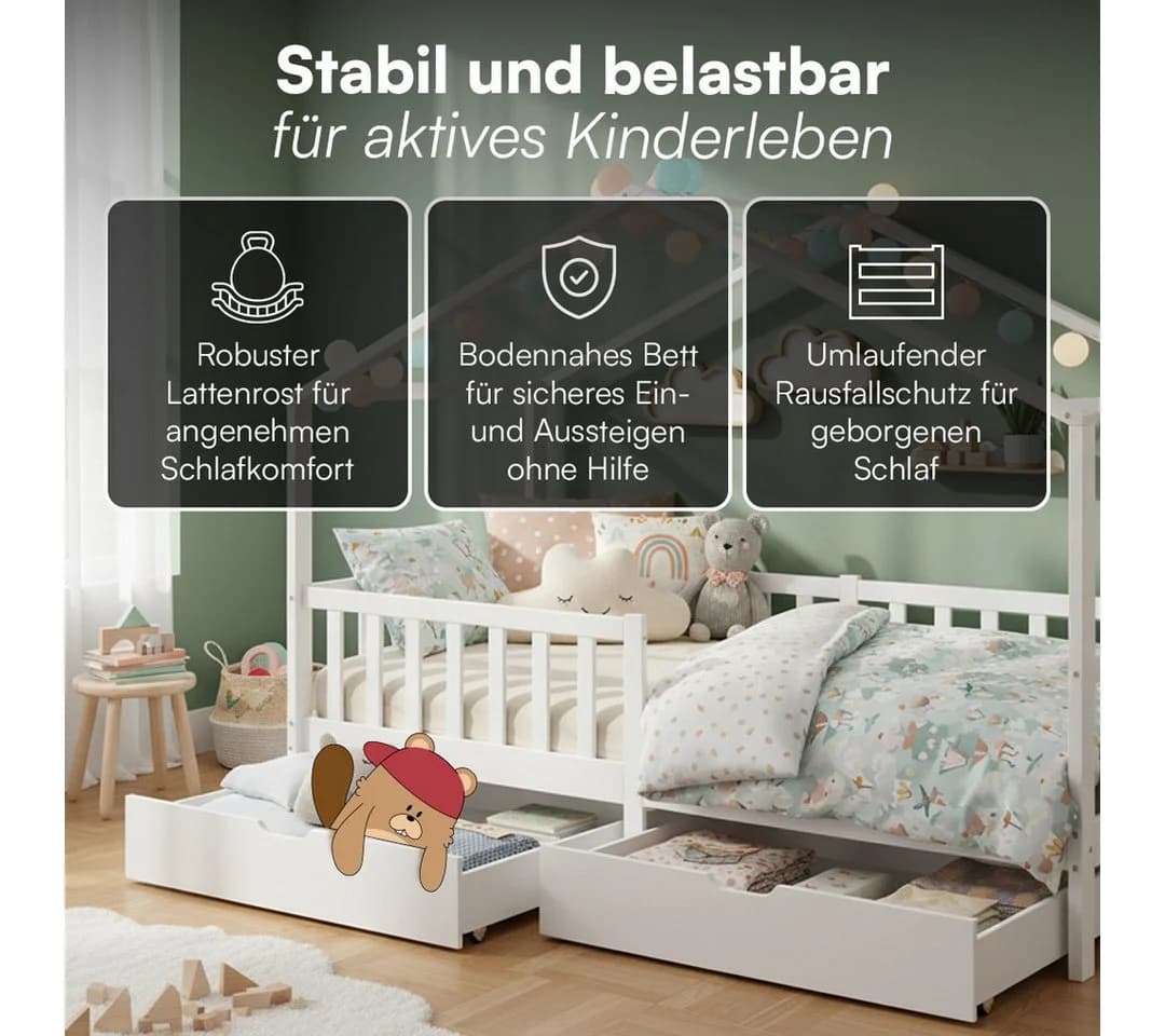 Bellabino Kinderbett Bia mit Rausfallschutz, Lattenrost, Matratze und zwei Schubladen - Bild 3