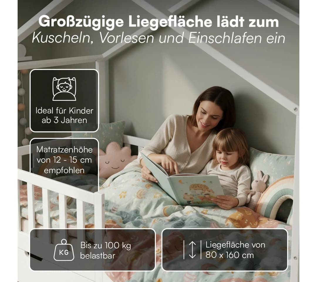 Bellabino Kinderbett Bia mit Rausfallschutz, Lattenrost, Matratze und zwei Schubladen - Bild 4