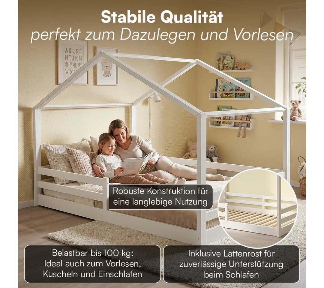 Bellabino Hausbett Abia mit Matratze und Rausfallschutz Weiß - Bild 3