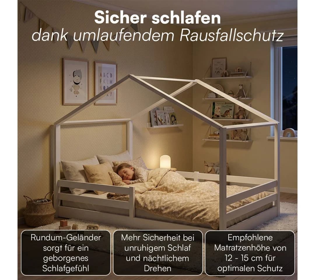 Bellabino Hausbett Abia mit Matratze und Rausfallschutz Weiß - Bild 4