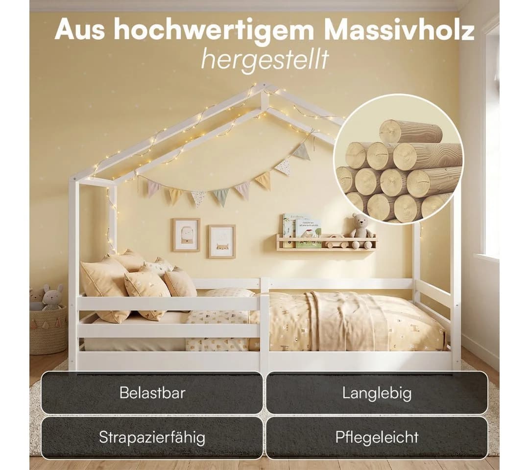 Bellabino Hausbett Abia mit Matratze und Rausfallschutz Weiß - Bild 5