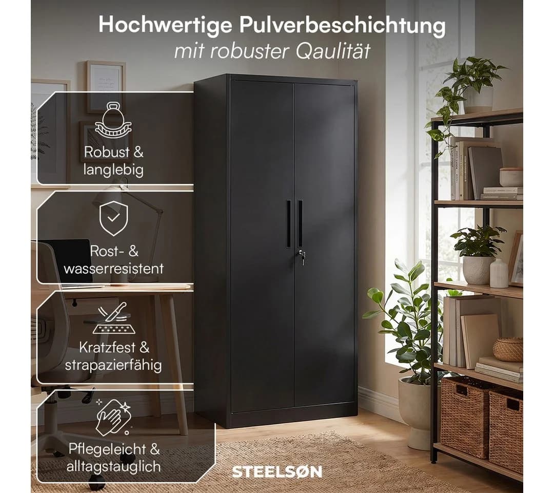 STEELSØN Aktenschrank Regulus Stahl abschließbar Schwarz