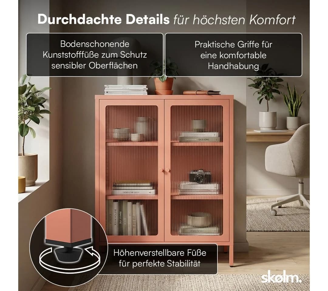 skølm Highboard Norns mit Glastüren Terrakotta Metallkommode - Bild 4