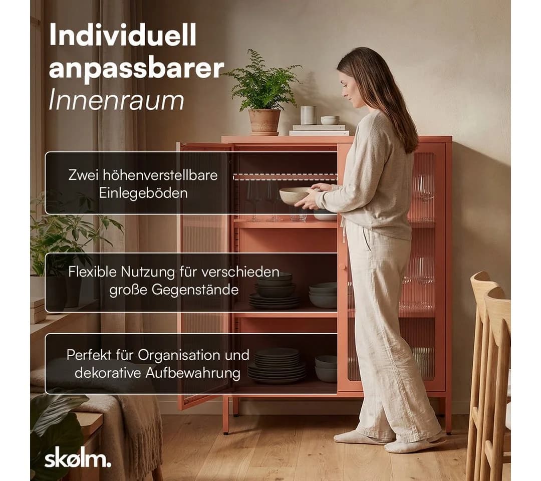 skølm Highboard Norns mit Glastüren Terrakotta Metallkommode - Bild 5