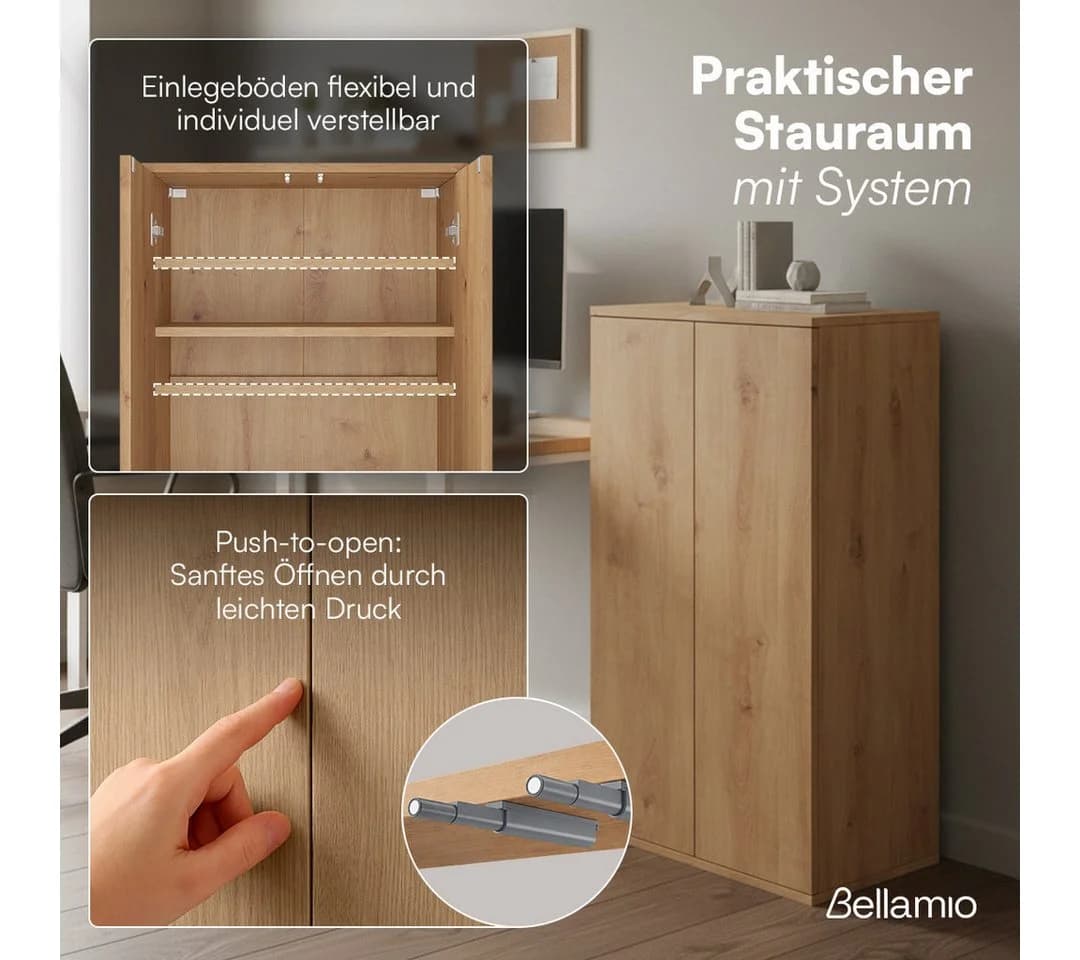 Bellamio Mehrzweckschrank Ais Push-to-Open Türen Eichenoptik - Bild 3