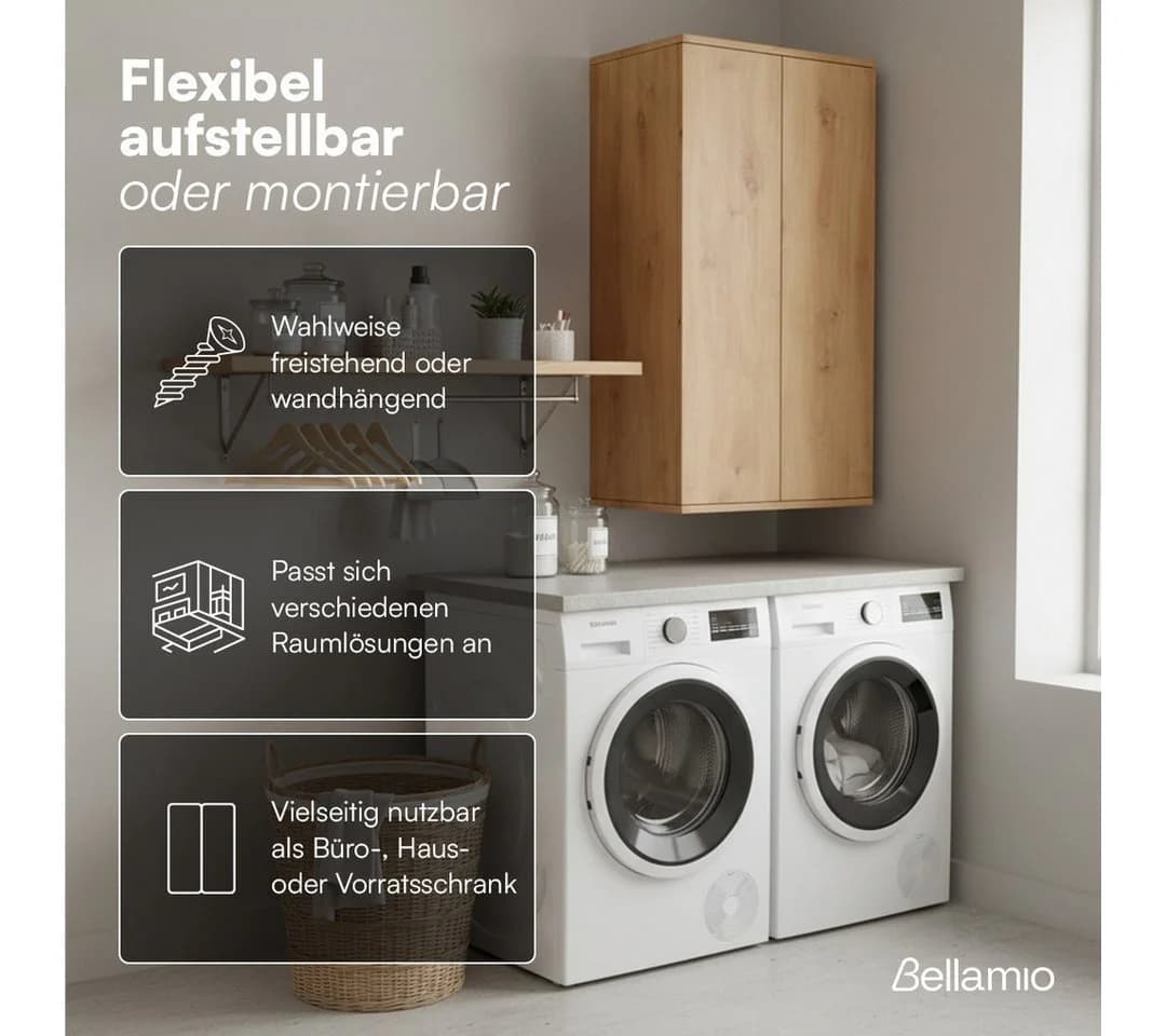 Bellamio Mehrzweckschrank Ais Push-to-Open Türen Eichenoptik - Bild 5