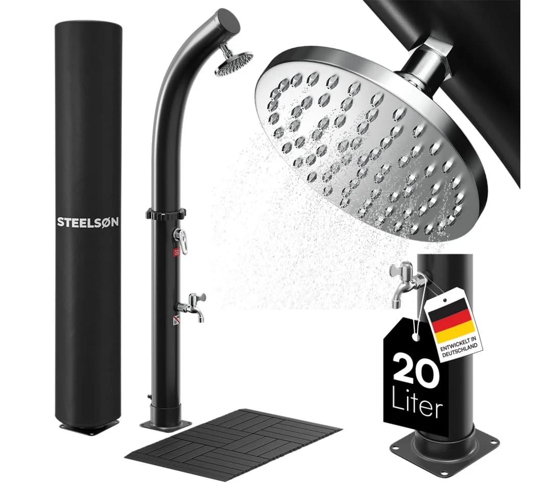 STEELSØN Solardusche Selara Schwarz mit Regenduschkopf und Fußhahn - Bild 2