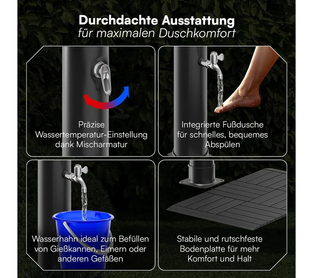 STEELSØN Solardusche Selara Schwarz mit Regenduschkopf und Fußhahn - Bild 5