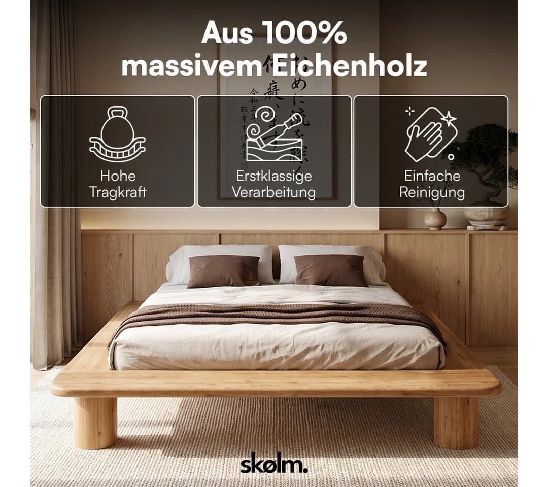 skølm Futonbett Vestri massiv Eiche 140x200 cm
