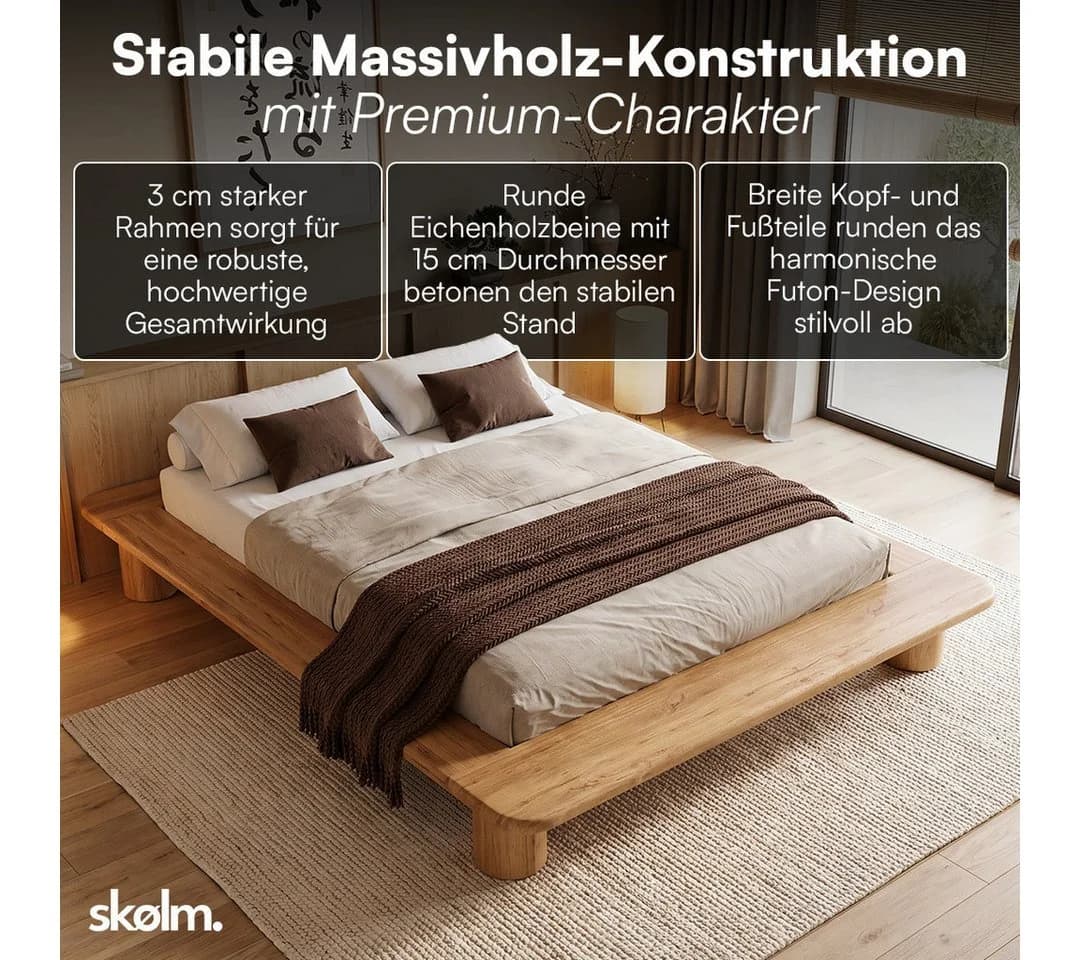 skølm Futonbett Vestri massiv Eiche 140x200 cm - Bild 4