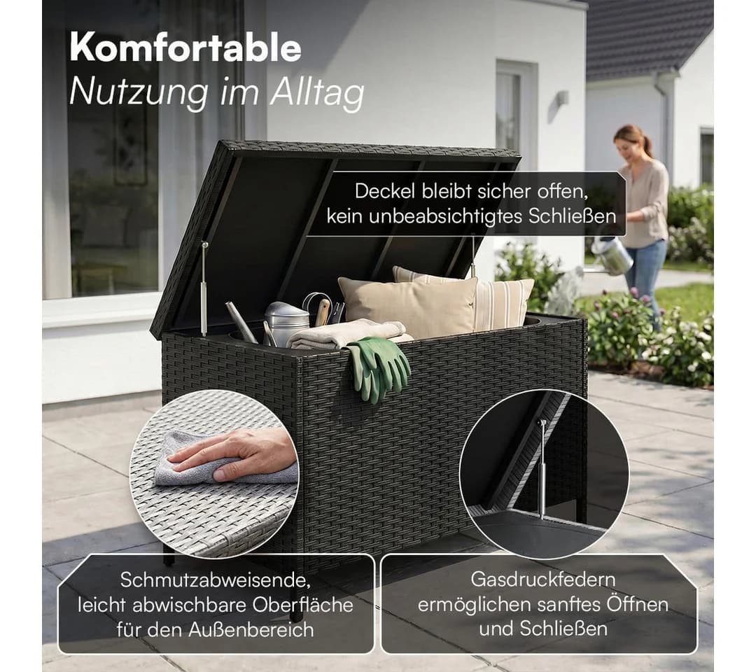 STEELSØN Aufbewahrungsbox Serion Gartenkiste Polyrattan Schwarz - Bild 4