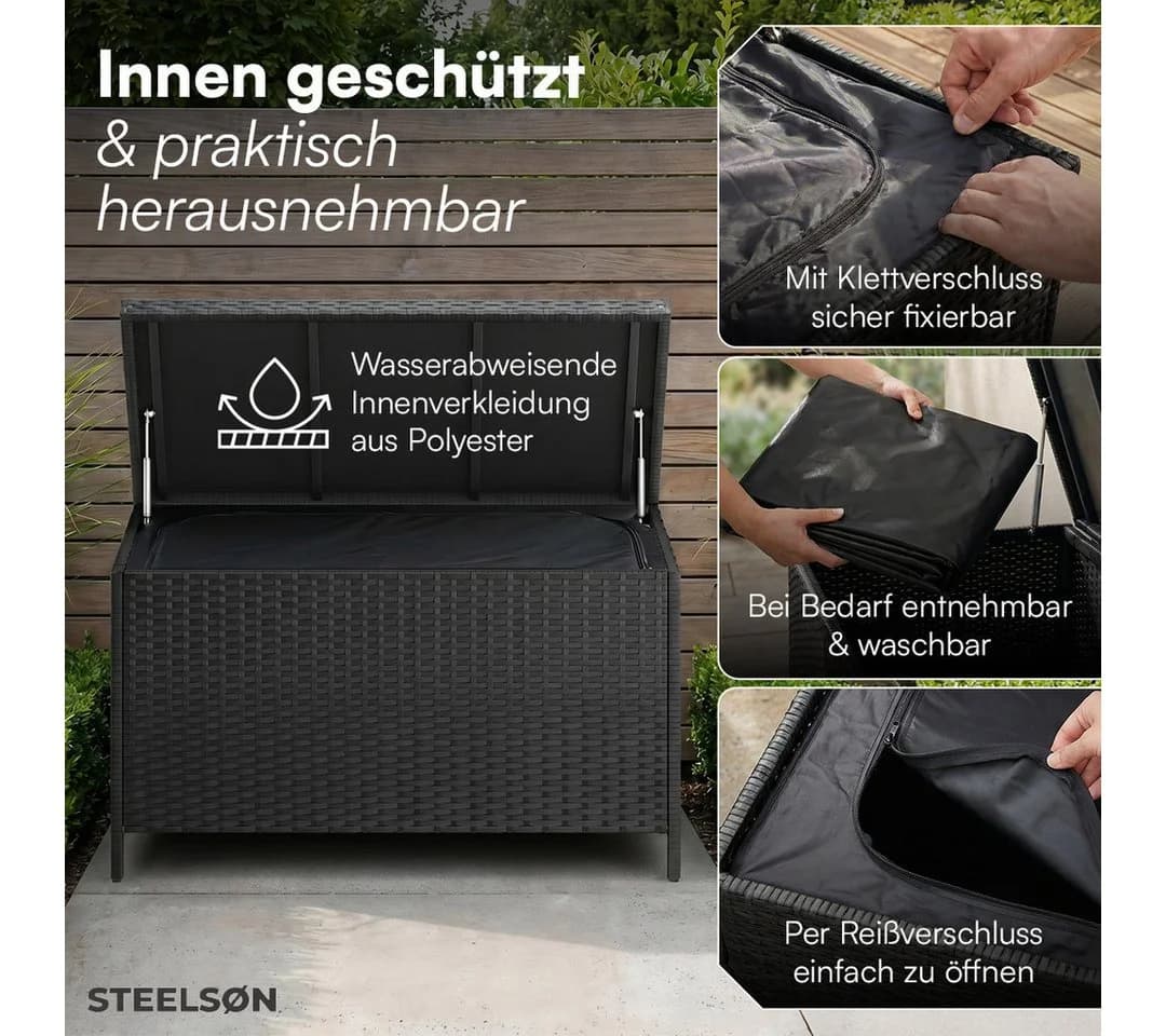 STEELSØN Aufbewahrungsbox Serion Gartenkiste Polyrattan Schwarz - Bild 5