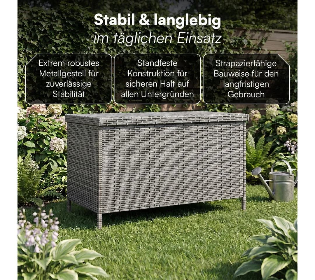 STEELSØN Aufbewahrungsbox Serion grau aus Polyrattan mit Metallgestell