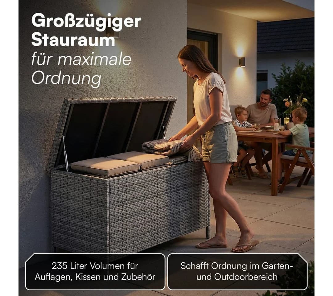 STEELSØN Aufbewahrungsbox Serion grau aus Polyrattan mit Metallgestell - Bild 3