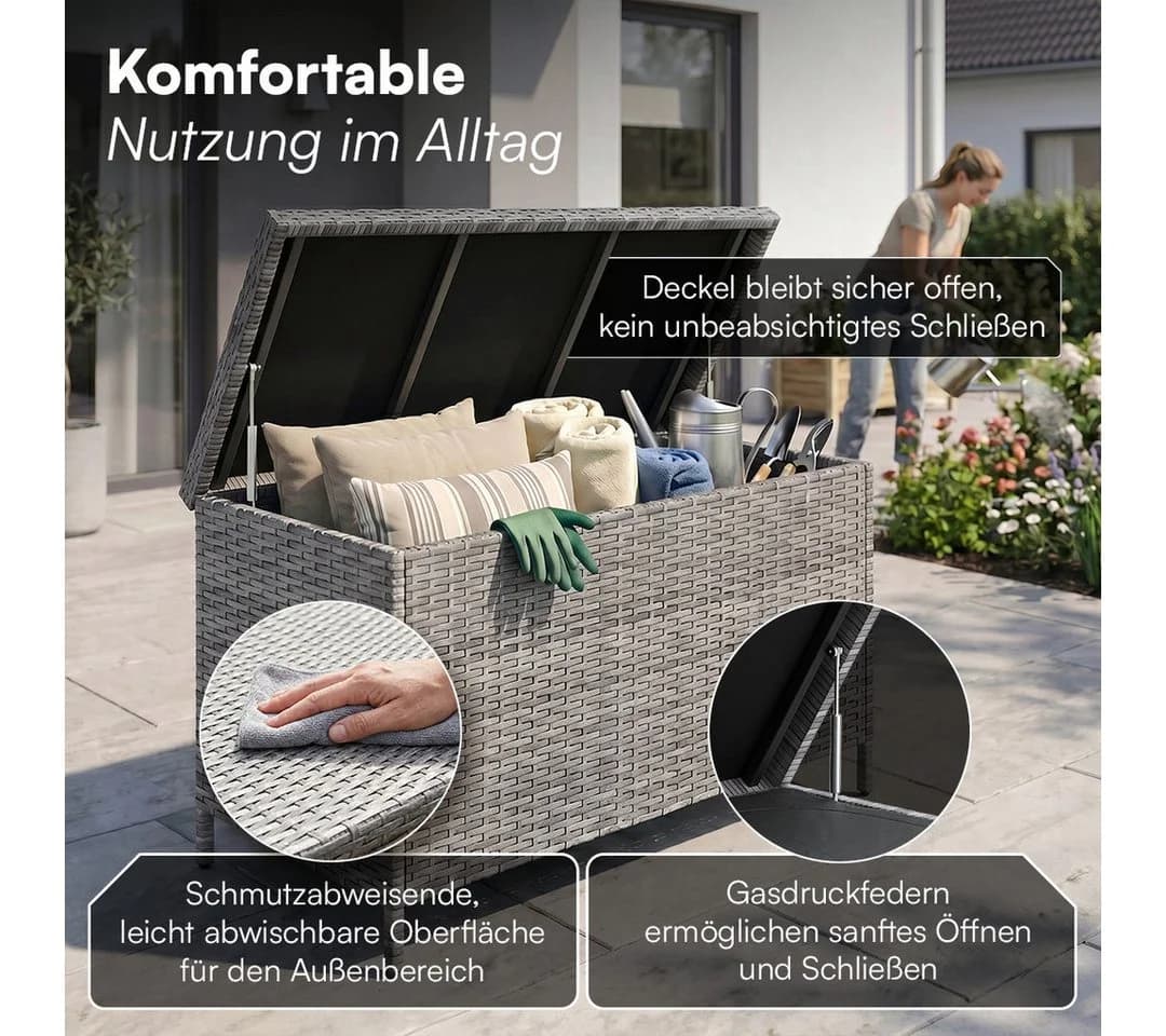 STEELSØN Aufbewahrungsbox Serion grau aus Polyrattan mit Metallgestell - Bild 4