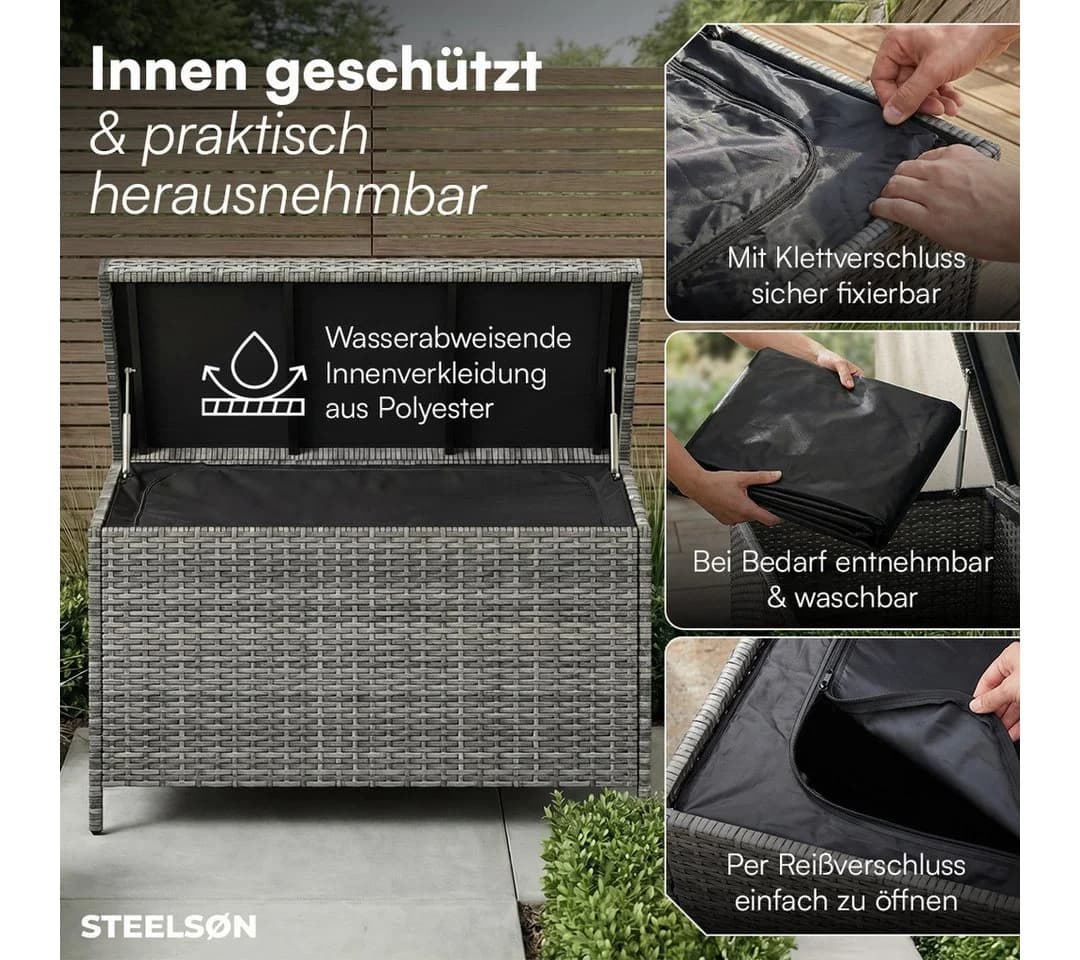 STEELSØN Aufbewahrungsbox Serion grau aus Polyrattan mit Metallgestell - Bild 5