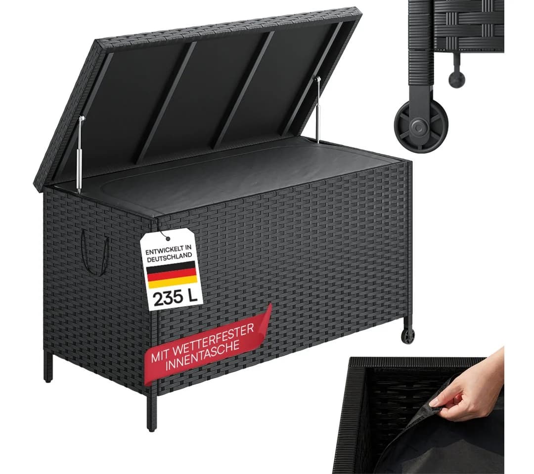 STEELSØN Aufbewahrungsbox Serion Gartenkiste Polyrattan Schwarz mit Rollen - Bild 2
