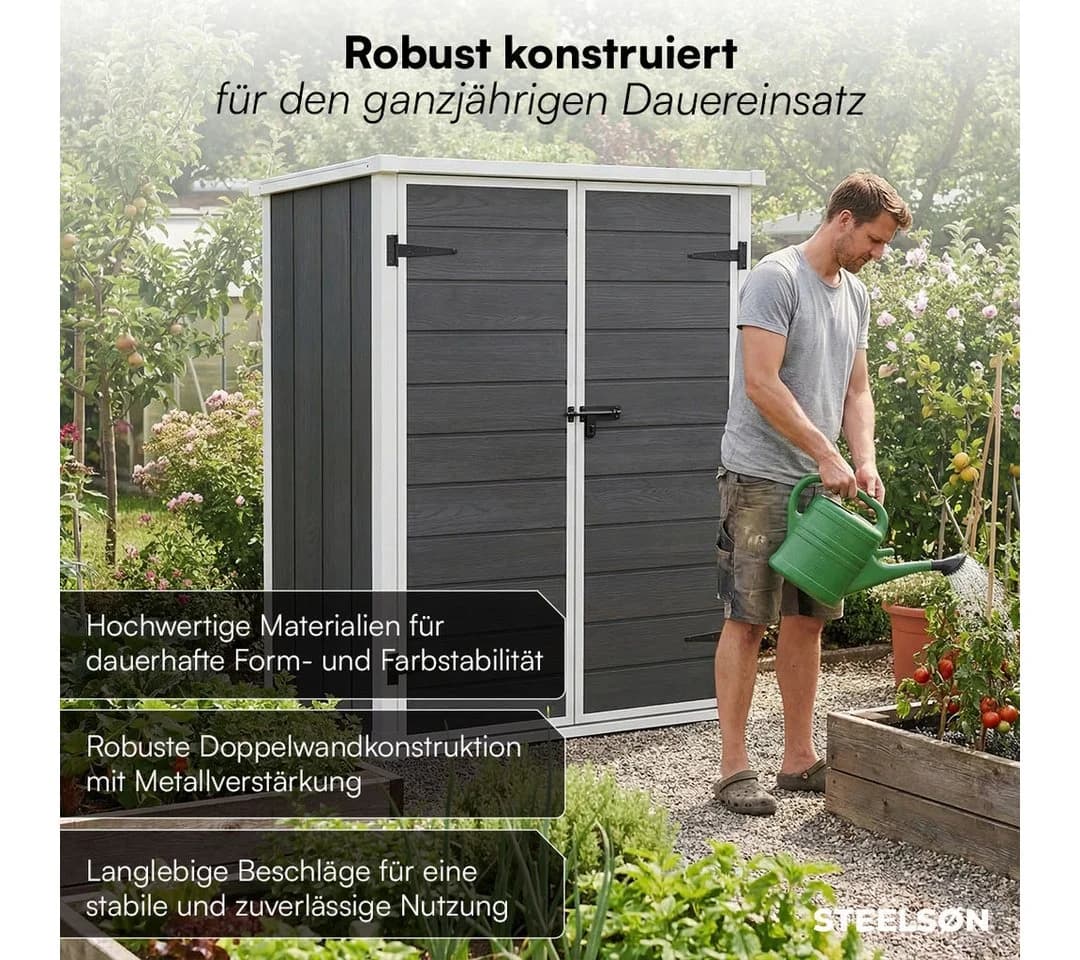 STEELSØN Gerätehaus Novara Dunkelgrau mit Pultdach - Bild 5