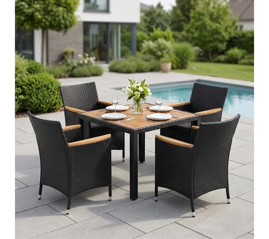 STEELSØN Garten-Essgruppe Fawaris Schwarz Polyrattan Akazienholz 5-tlg. - Bild 2