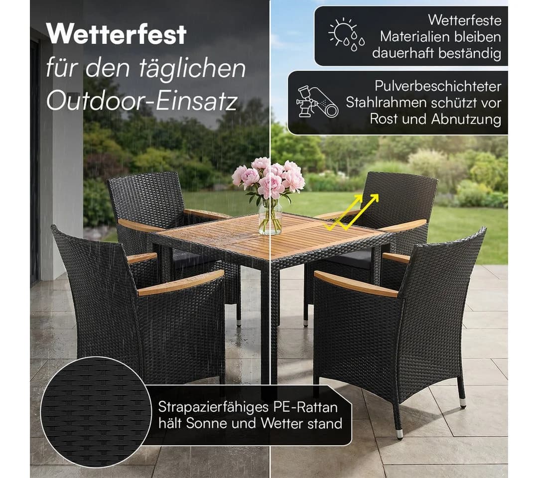 STEELSØN Garten-Essgruppe Fawaris Schwarz Polyrattan Akazienholz 5-tlg. - Bild 4