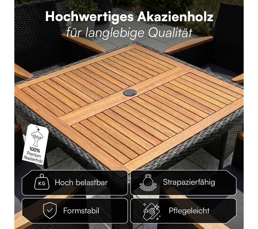 STEELSØN Garten-Essgruppe Fawaris Schwarz Polyrattan Akazienholz 5-tlg. - Bild 5