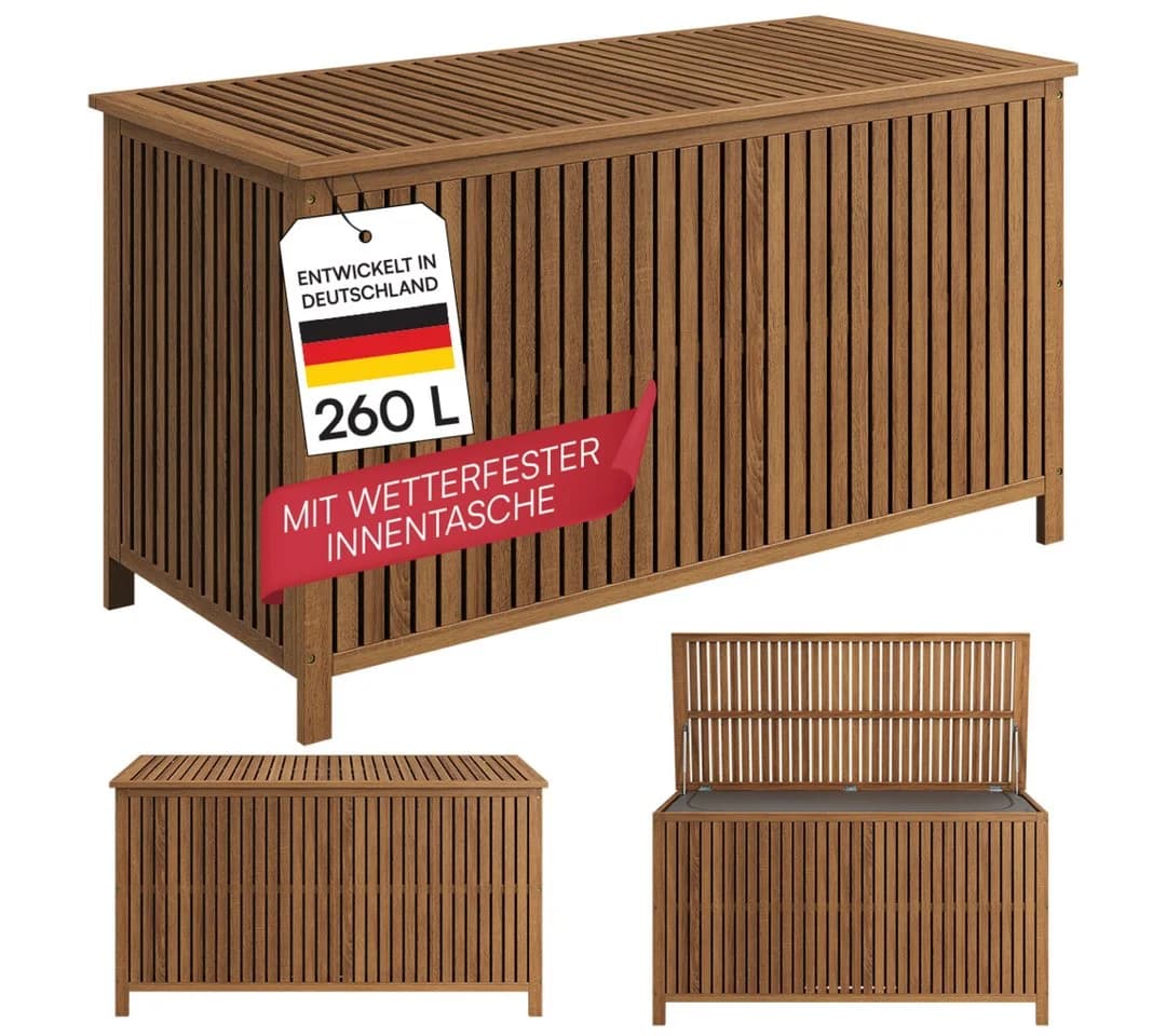 STEELSØN Auflagenbox Alkes Gartenbox aus Akazienholz mit Innentasche - Bild 2