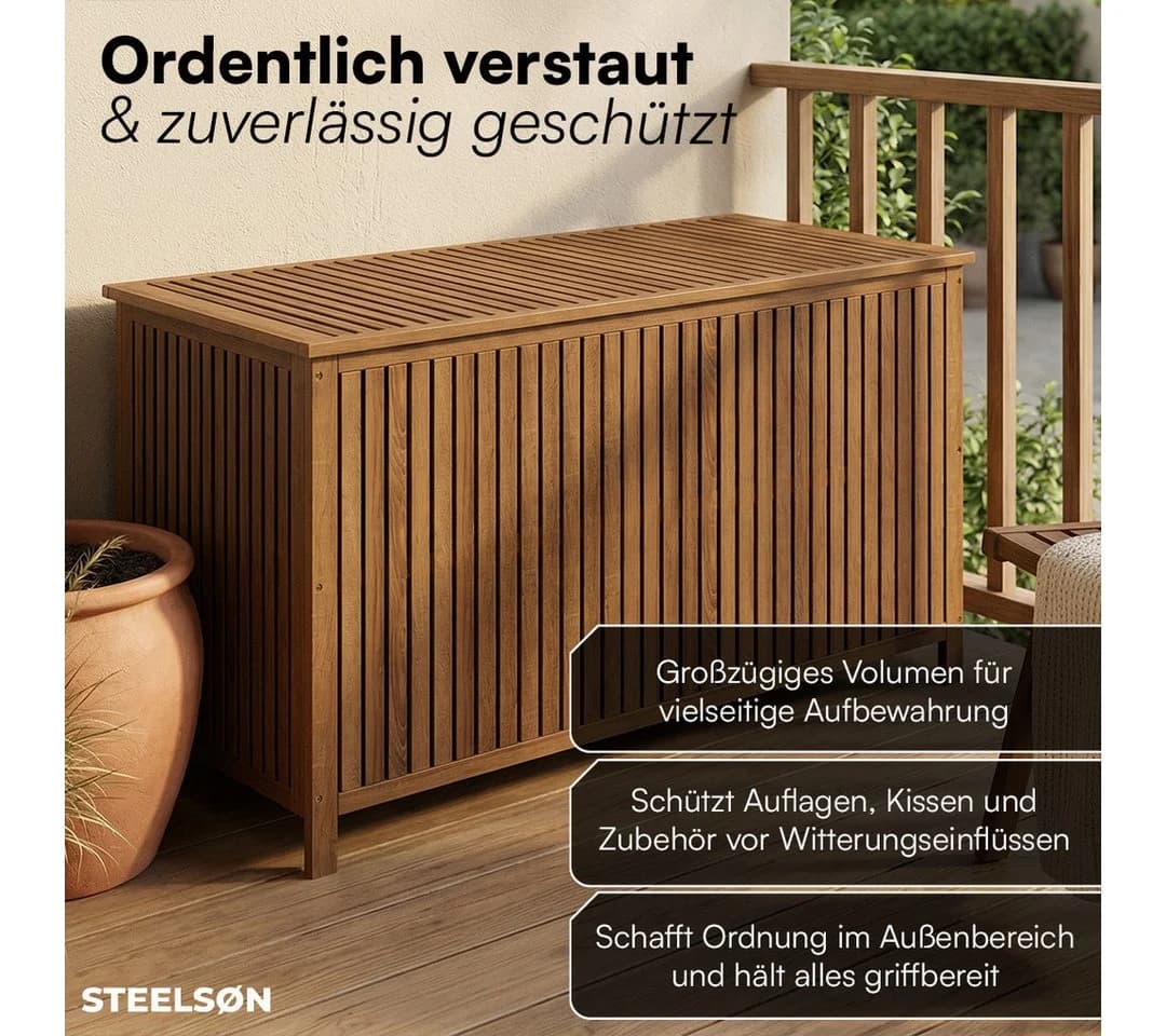 STEELSØN Auflagenbox Alkes Gartenbox aus Akazienholz mit Innentasche - Bild 4